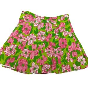 Key West Womens Floral Mini Skirt Green‎ Pink Dogwood Print Preppy Size 2